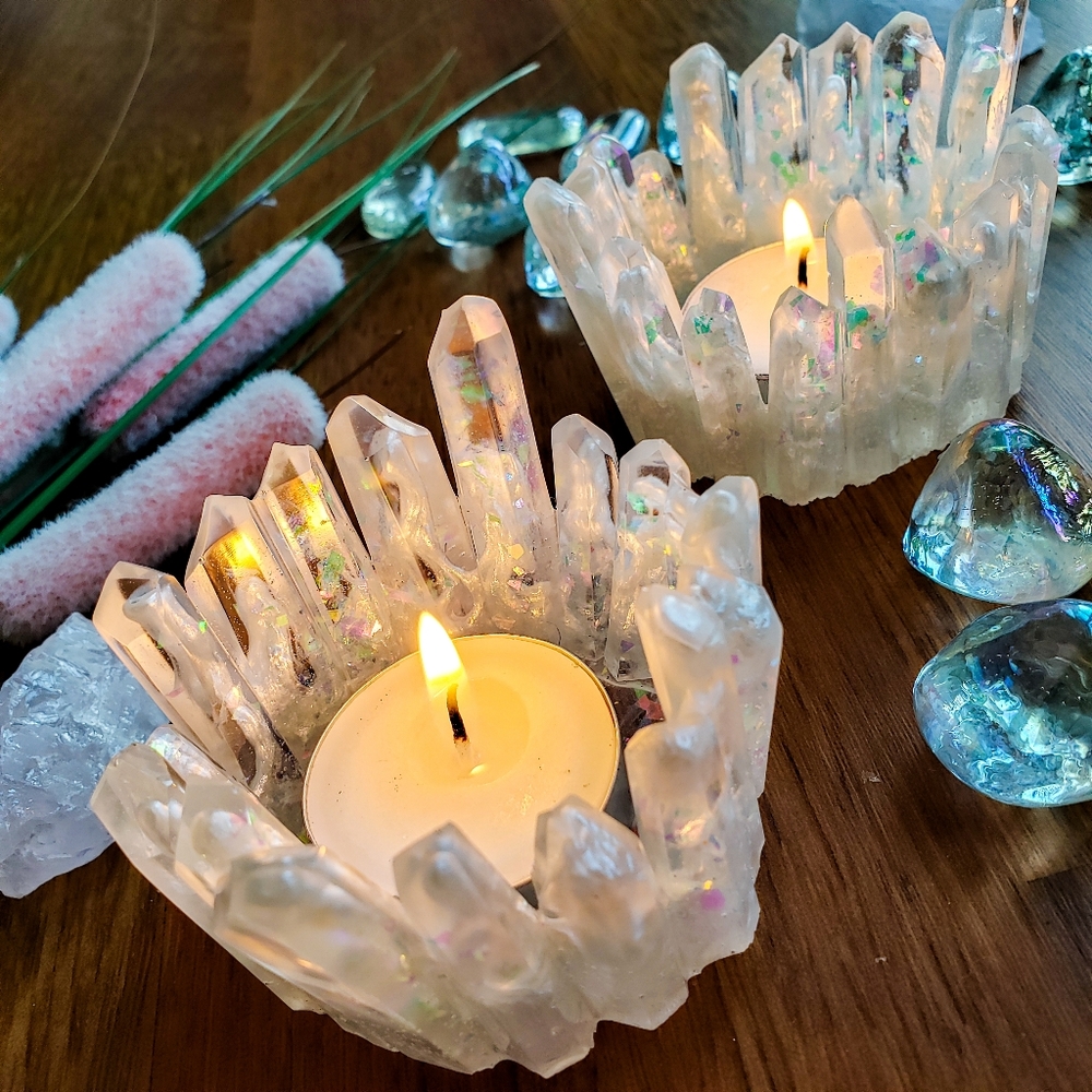 SOLD, Crystal Inspired Resin Tealight Candle Holder - Picture 1 of 13